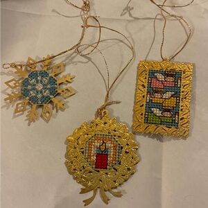 Vintage Christmas Ornaments Set of 3 Cross Stitch
